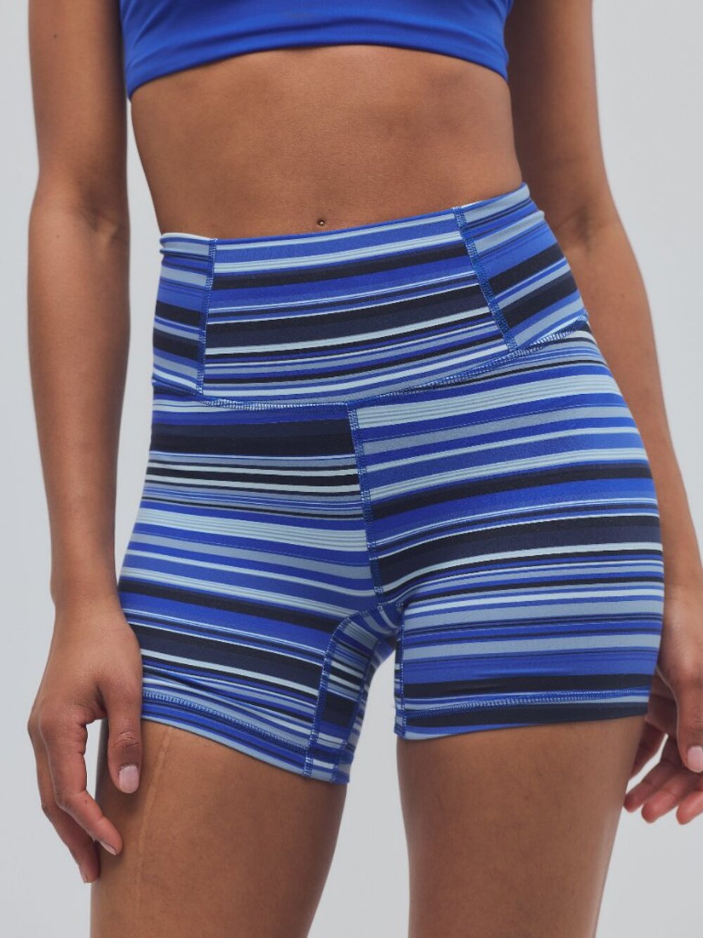 🆕 FP MOVEMENT Never Better Printed Bike Shorts / Blue Stripes